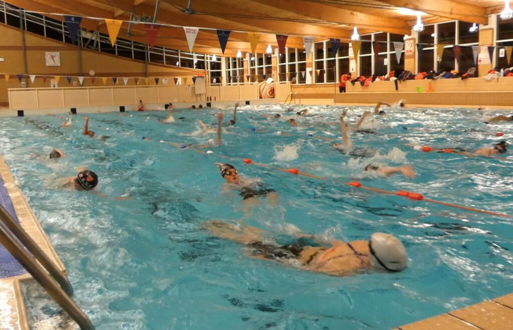 A warm-up session at the College Pool.